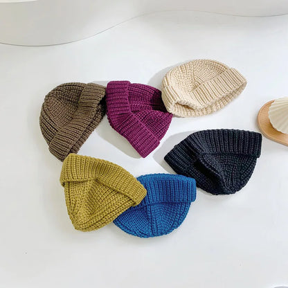 Children Hat Autumn Winter Solid Color Baby Big Brimmed Knitted Keep Warm Hat