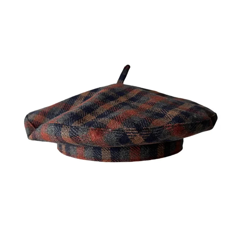 Autumn Winter British Color Plaid Flying Saucer Hat