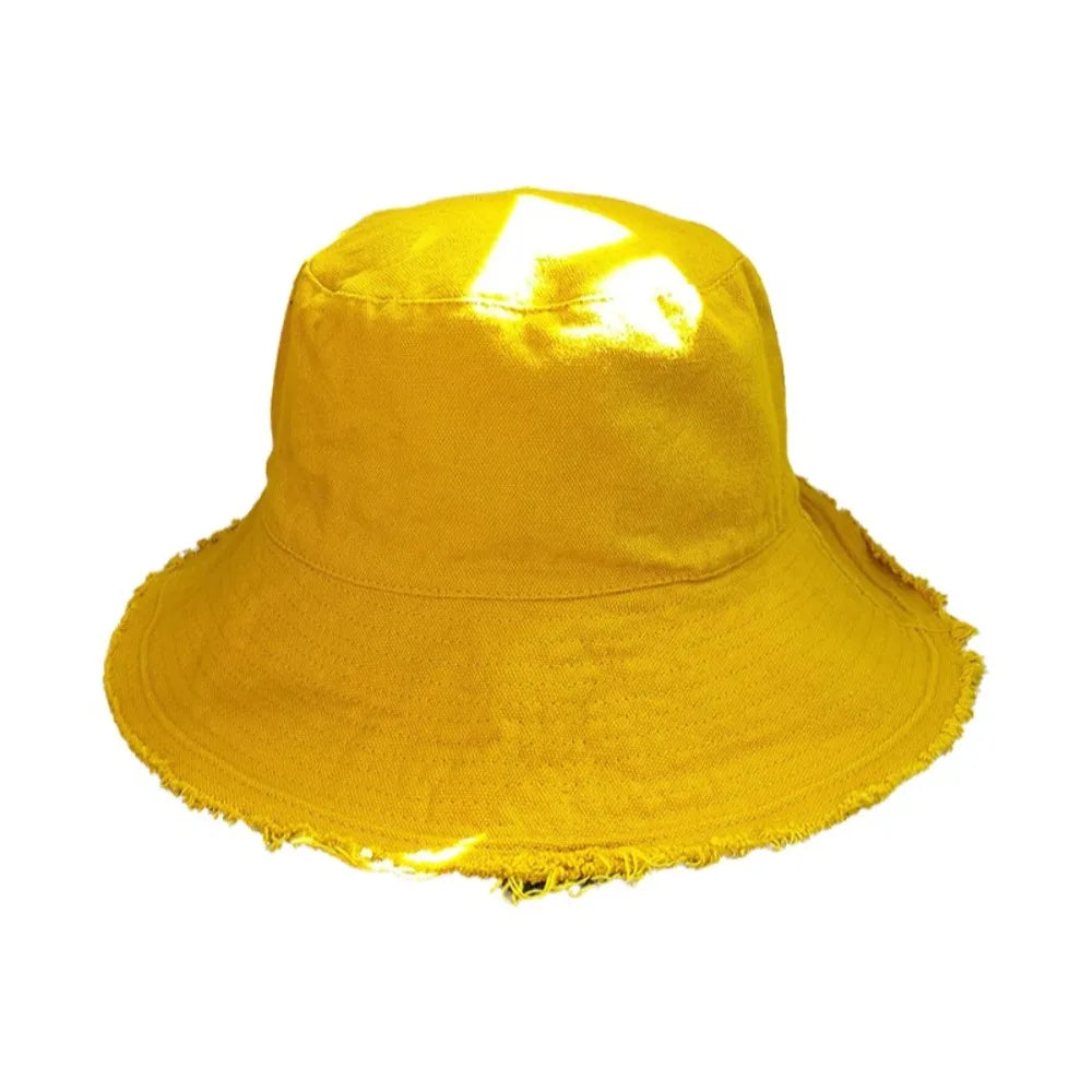 Simple Raw Edge Fisherman Hat Foldable Lightweight Thin Bucket Hat