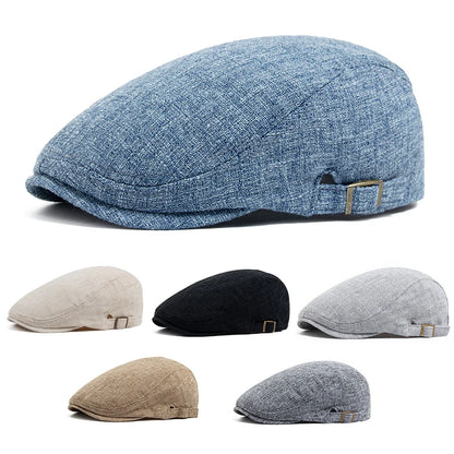 New Summer Thin Double Breasted Beret Fashion Men Vintage Visor Flat Cap