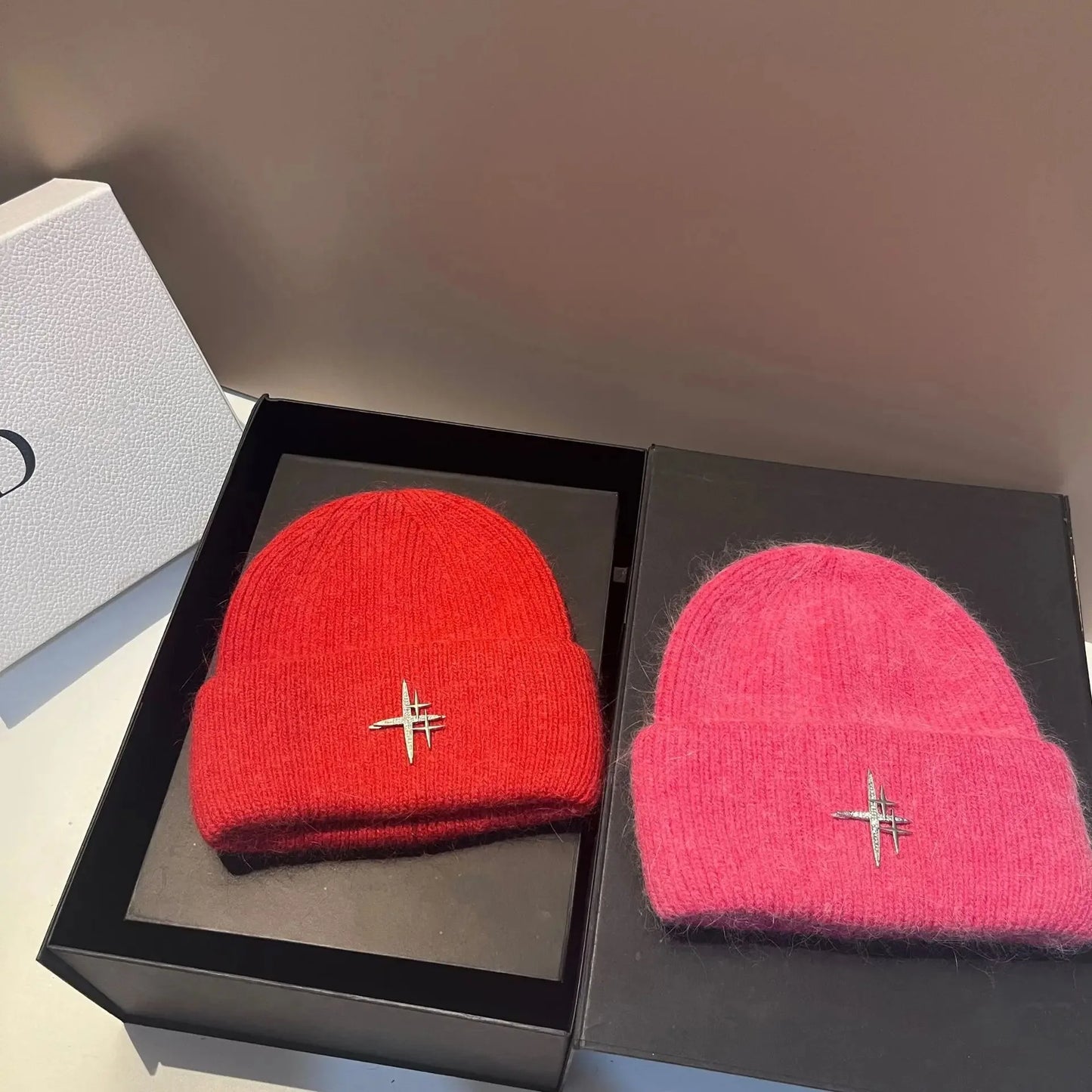 Women Luxury Rhinestone Logo Warm Wool Ear Hat