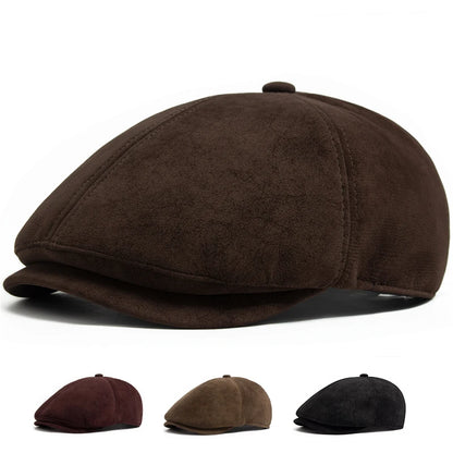 New PU Imitation Leather Newsboy Cap Fashion Vintage Men Women Berets