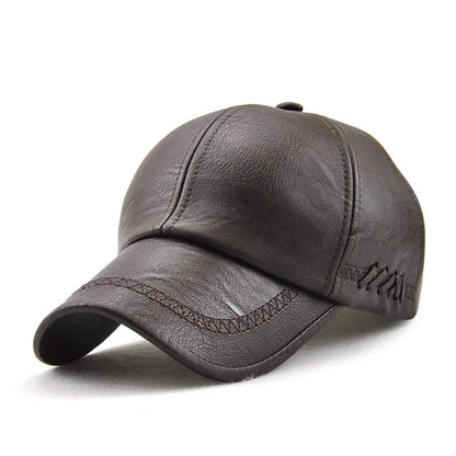 Fashion Solid Winter Leather Baseball Cap Men
