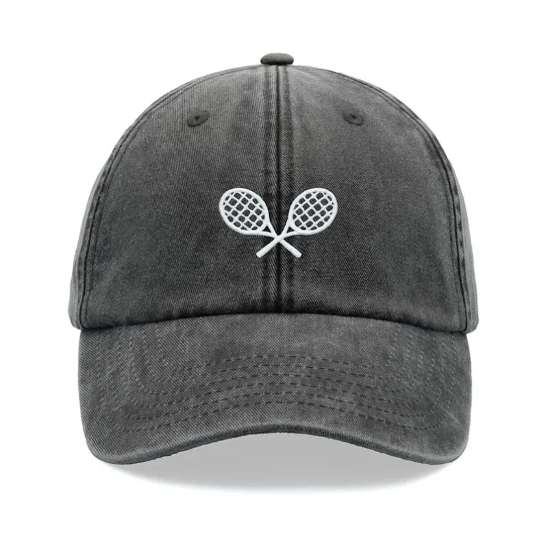 1pc Tennis Racquets Crossed Retro Washed Baseball Caps for Men