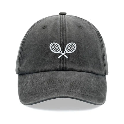 1pc Tennis Racquets Crossed Retro Washed Baseball Caps for Men