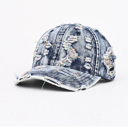 Unisex Retro Frayed Denim Cap Travel UV Protection Adjustable Distressed Colorful Baseball Cap