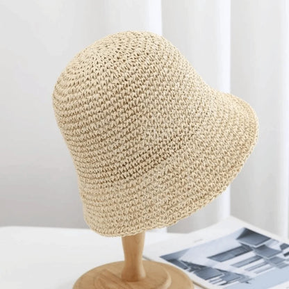 Breathable Straw Fisherman Hat Foldable Solid Color Bucket Hat Summer