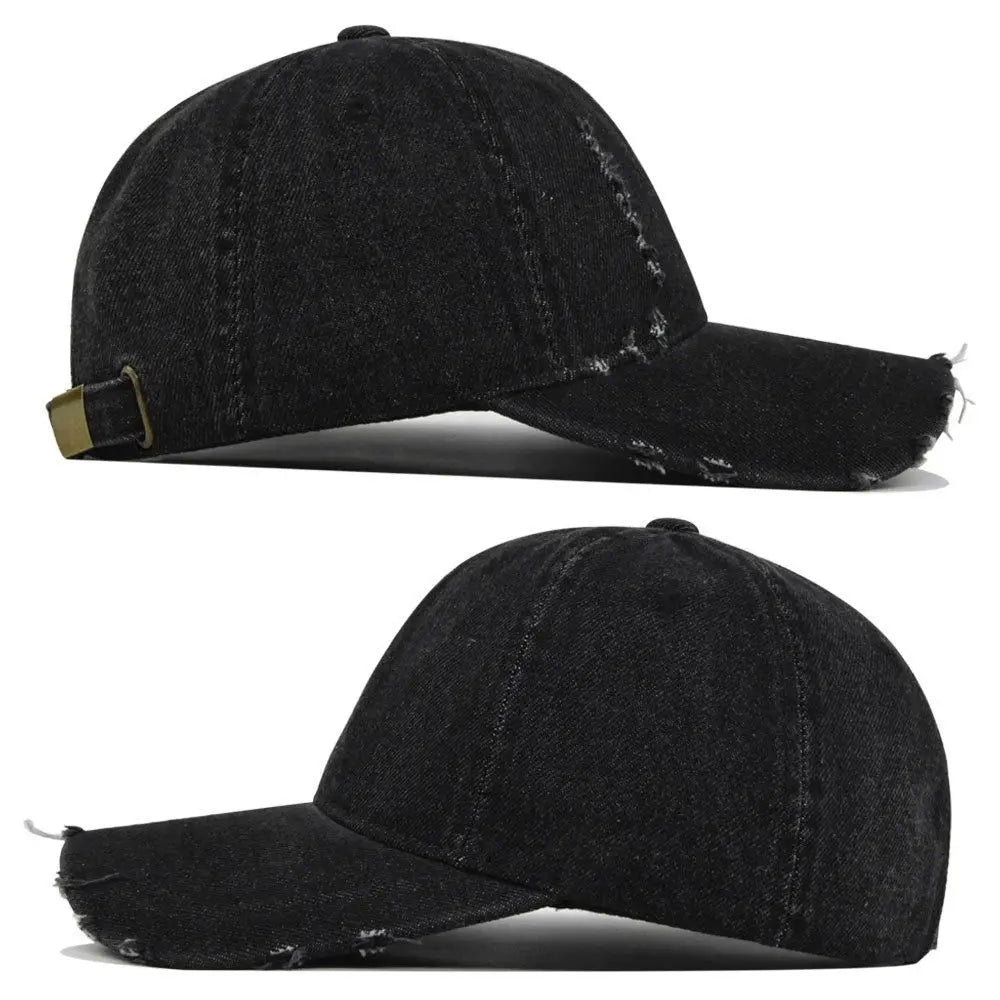 Ripped Brim Denim Baseball Cap Hole Adjustable Distressed Peaked Cap