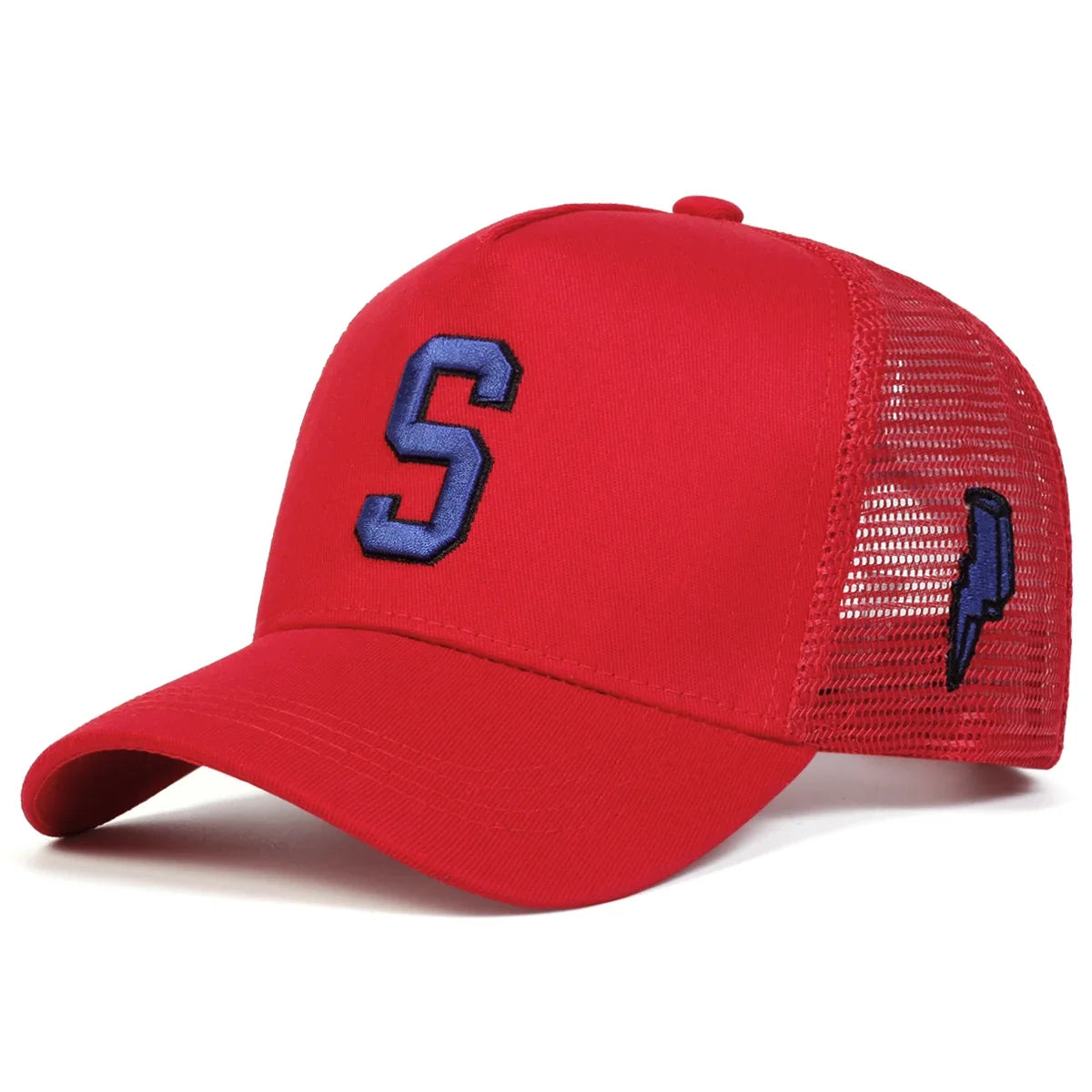 Unisex S Letter Embroidery Side Lightning Baseball Net Caps Spring Summer