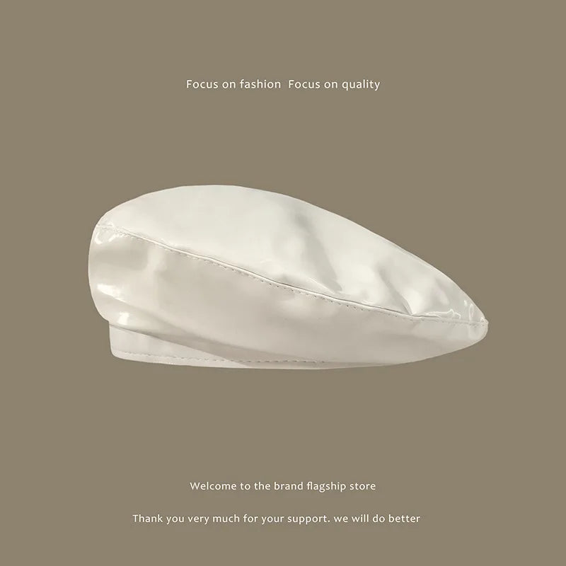 Lady Mirror Pu Leather Painter Caps Casual Hat