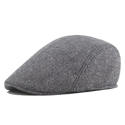 Vintage Plaid British Newsboy Beret Retro Male Woolen Beret Cap Classic Old Man