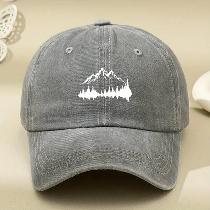 Buckle Baseball Cap with Forest Print, Curved Brim