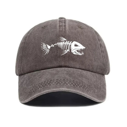 Customize Fish Bone Print Vintage Washed Cotton Baseball Cap