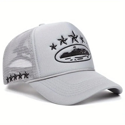 Street Style Star Ship Embroidered Breathable Mesh Trucker Hat