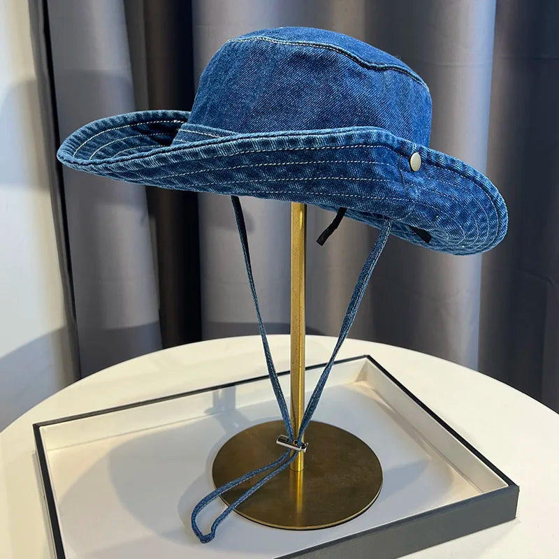 Vintage Washed Denim Bucket Hat Unisex Summer Sun Hat