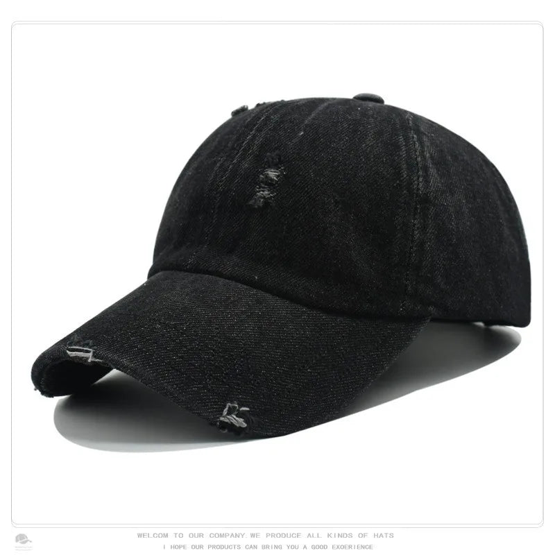 Cross-Border Washed Distressed Embroidered Denim Baseball Cap