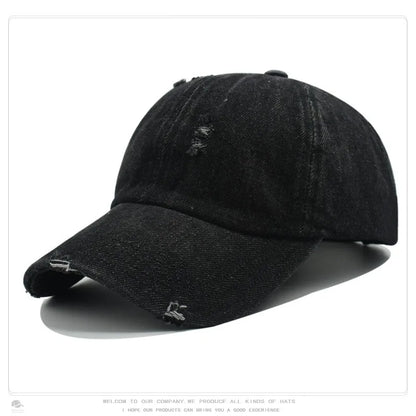 Cross-Border Washed Distressed Embroidered Denim Baseball Cap