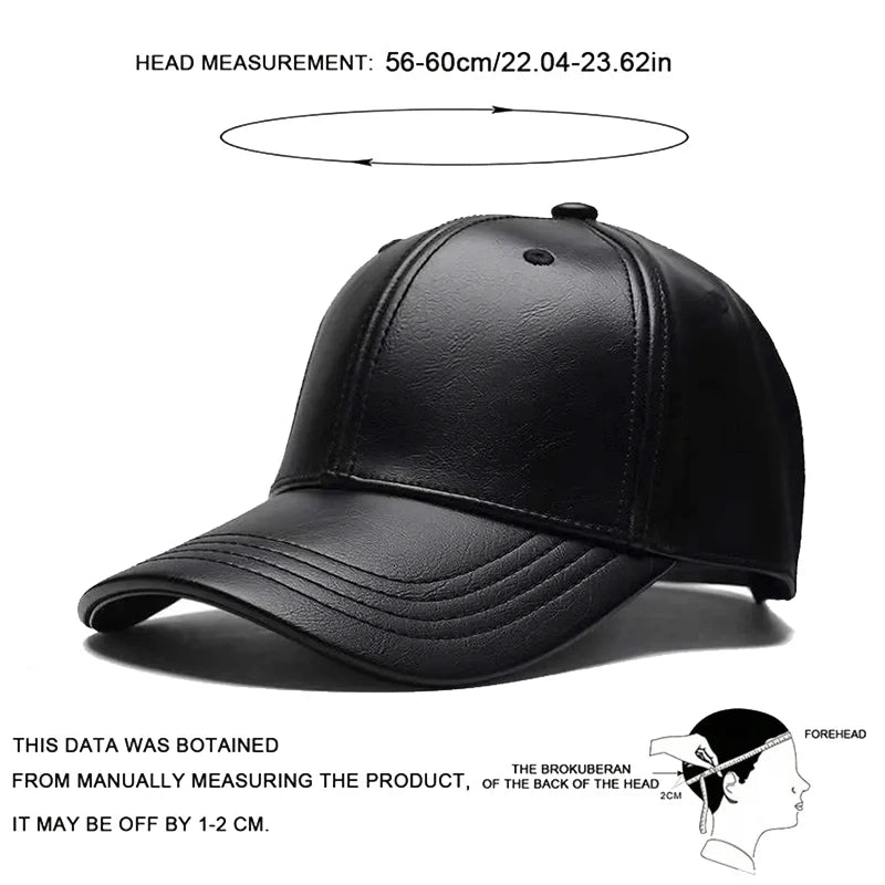 Unisex Solid Men Women Baseball Cap PU Leather