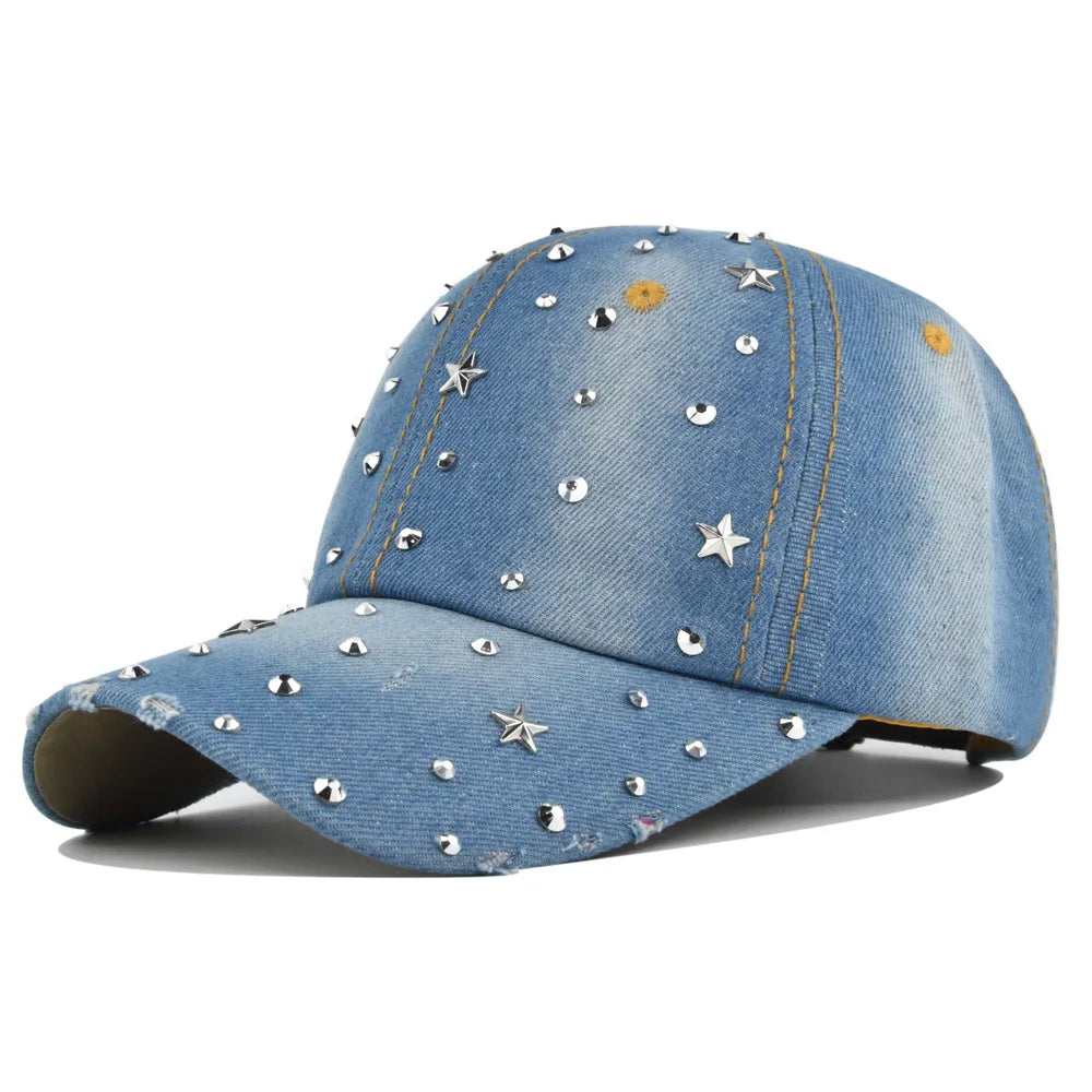 Denim Baseball Cap Women Washed Hat Vintage Rivet Star Sunshade Snapback Hats
