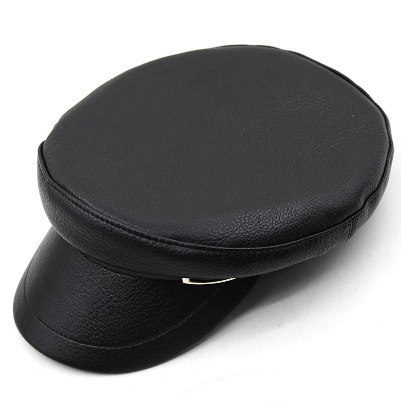 Casual Military Caps Woman Pu Beret Flat Hats