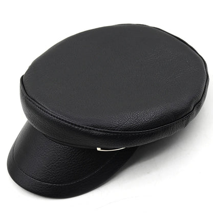 Casual Military Caps Woman Pu Beret Flat Hats
