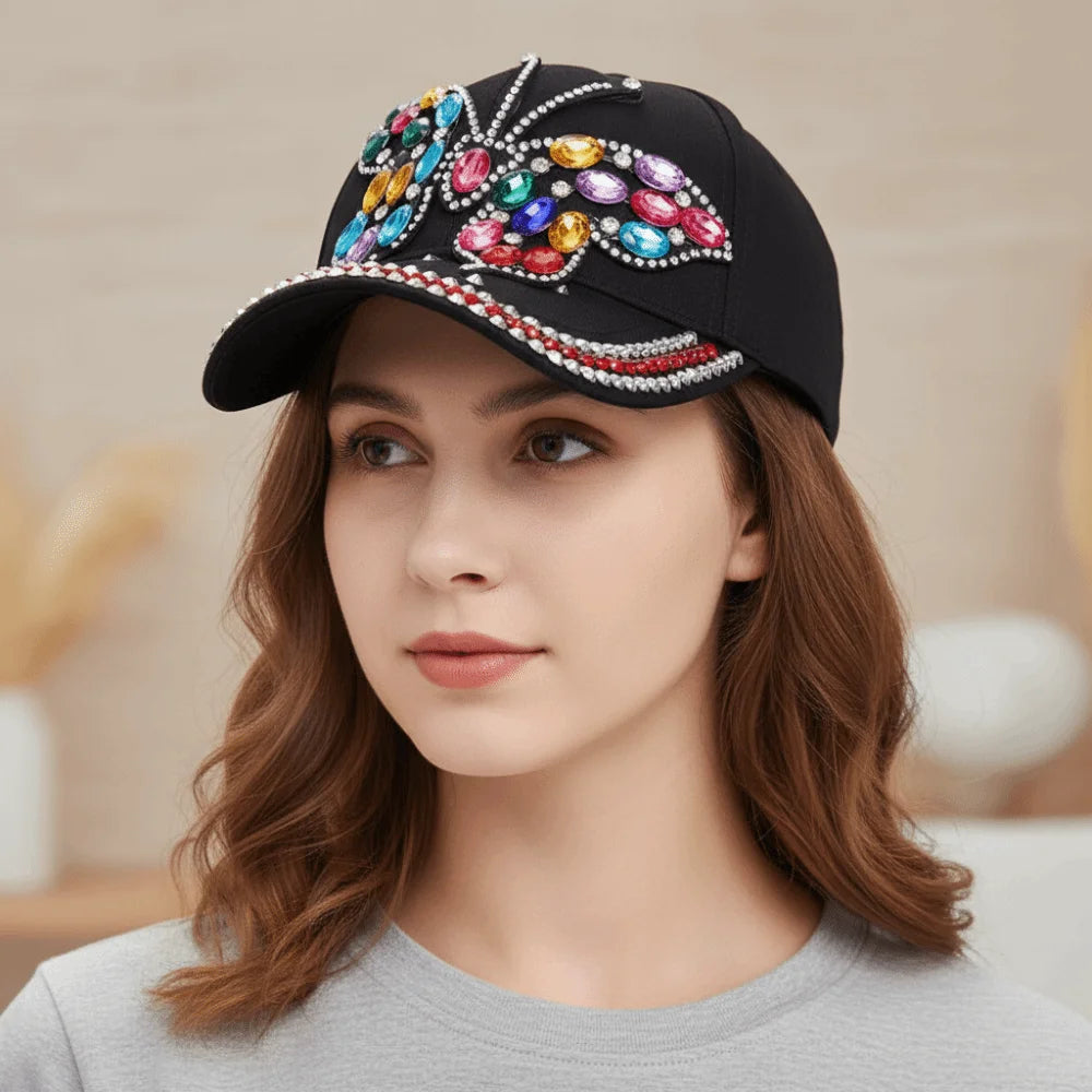 Casual Butterfly Diamond Baseball Cap Adjustable Visors