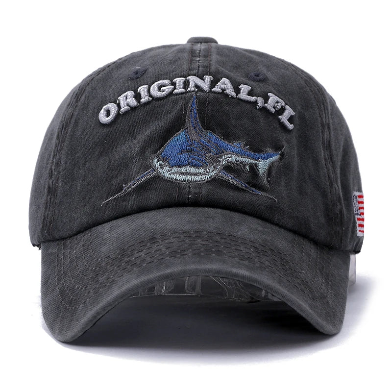 New High Quality Wash Cotton America Flag Shark Men's Baseball Cap