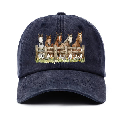 Horse Print Baseball Cap Unisex Cotton Adjustable Equestrian Style Outdoor Sports Hat