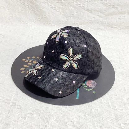 Summer Lace Flowers Baseball Caps For Women Butterfly Rhinestone