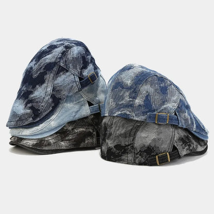 Vintage Tie Dye Washed Denim Flat Cap