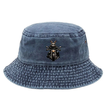 Motorcycle Riding Rabbit Bucket Hat Viscose Washed Fisherman Hat