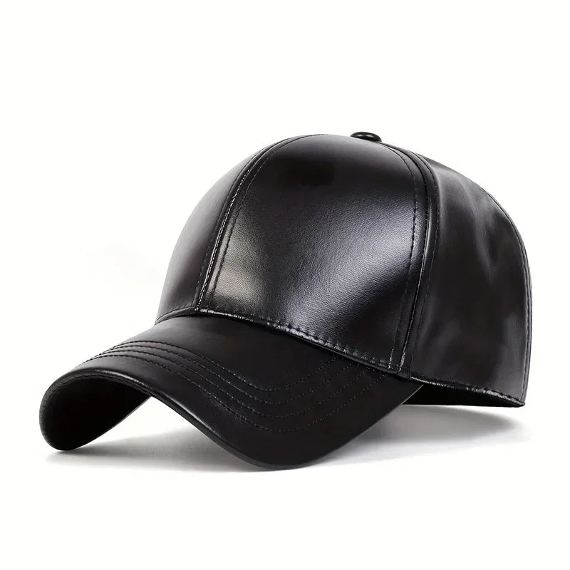 Unisex Solid Color PU Leather Baseball Caps