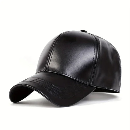 Unisex Solid Color PU Leather Baseball Caps