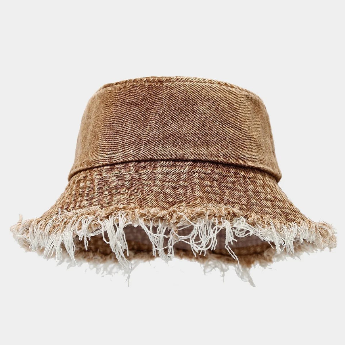 Unisex Trendy Autumn Solid Tassel Edge Washed Denim Summer Bucket Hat For Women