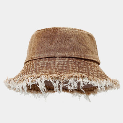Unisex Trendy Autumn Solid Tassel Edge Washed Denim Summer Bucket Hat For Women