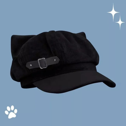 Cute Cat Ears Women Beret Anime Cat Paw Print Newsboy Cap Japanese Sweet Style Baseball Hat Daily Casual Wear