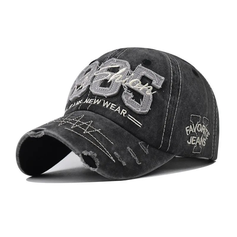 1985 Embroidery Ripped Baseball Cap Washed Distressed Patch Adjustable