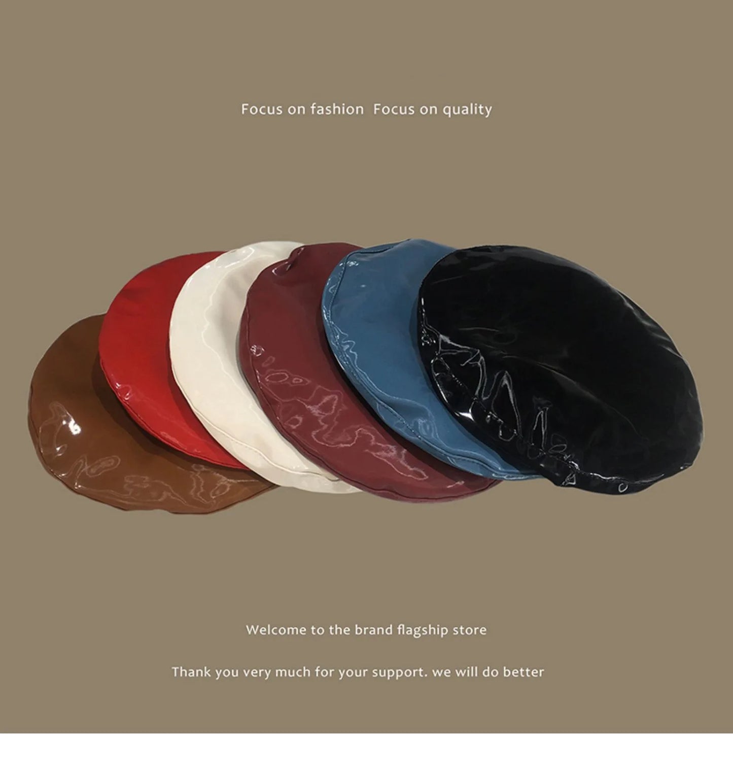 Lady Mirror Pu Leather Painter Caps Casual Hat