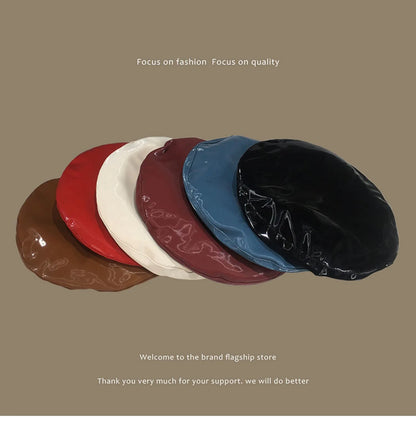 Lady Mirror Pu Leather Painter Caps Casual Hat