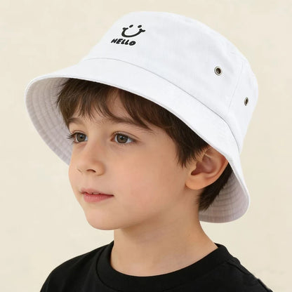 Baby Summer Sun Hat Kids Cartoon Smiling Face Hello Letter Bucket Hat