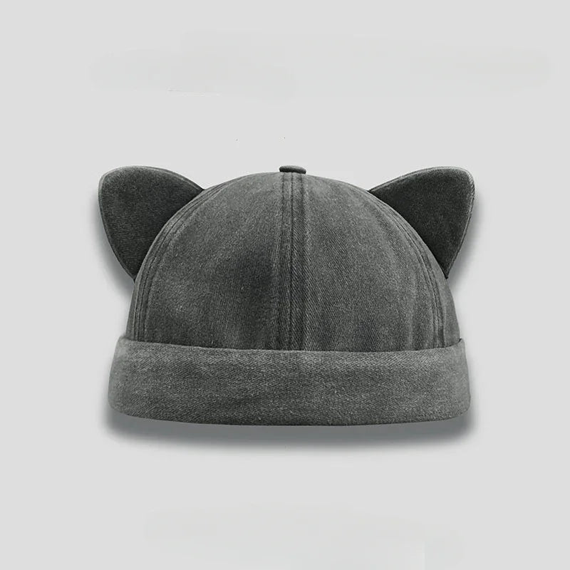 Cute Sweet Cat Ears Brimless Hat Personality Casual Solid Color Beanie Hat Cotton