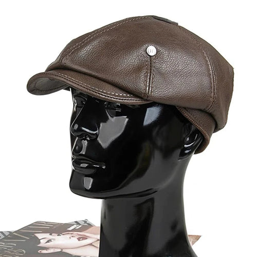 2025 Retro Men's Outdoor Leather Hat Winter Berets Male Warm Cap