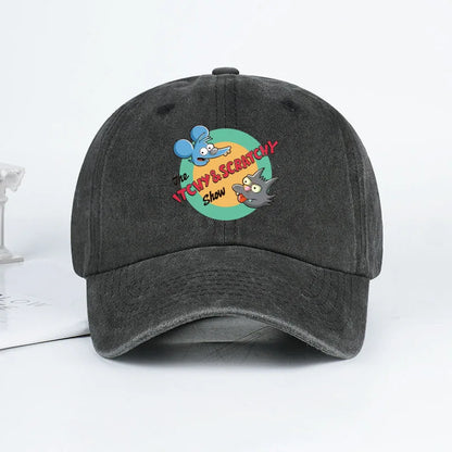Itchy & Scratchy Show Print Washed Baseball Cap