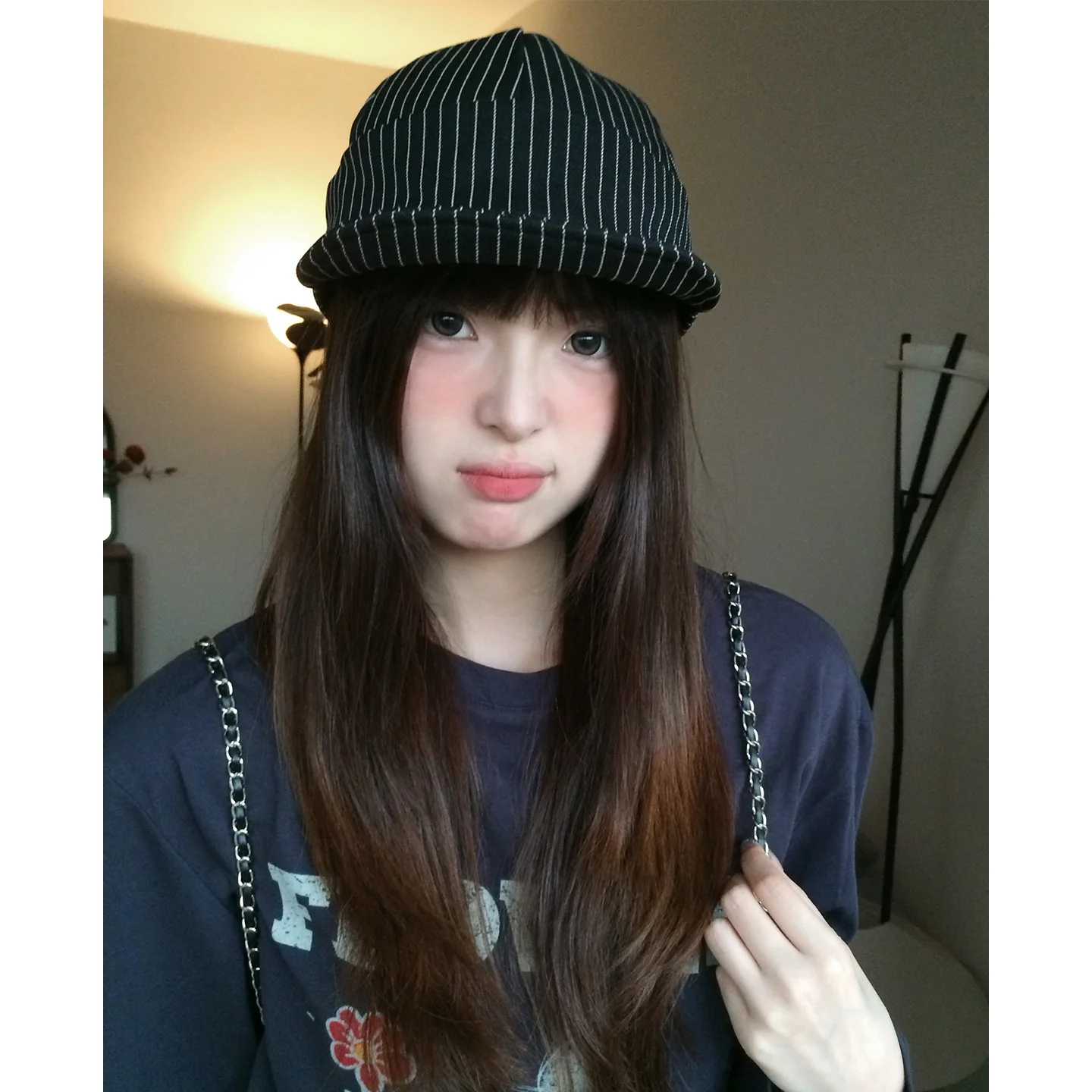 Japan-Style Literary White Stripes Baseball Cap For Women