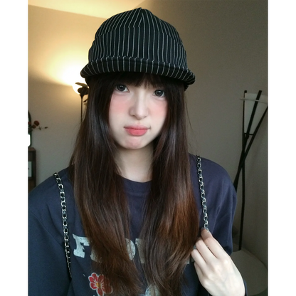 Japan-Style Literary White Stripes Baseball Cap For Women