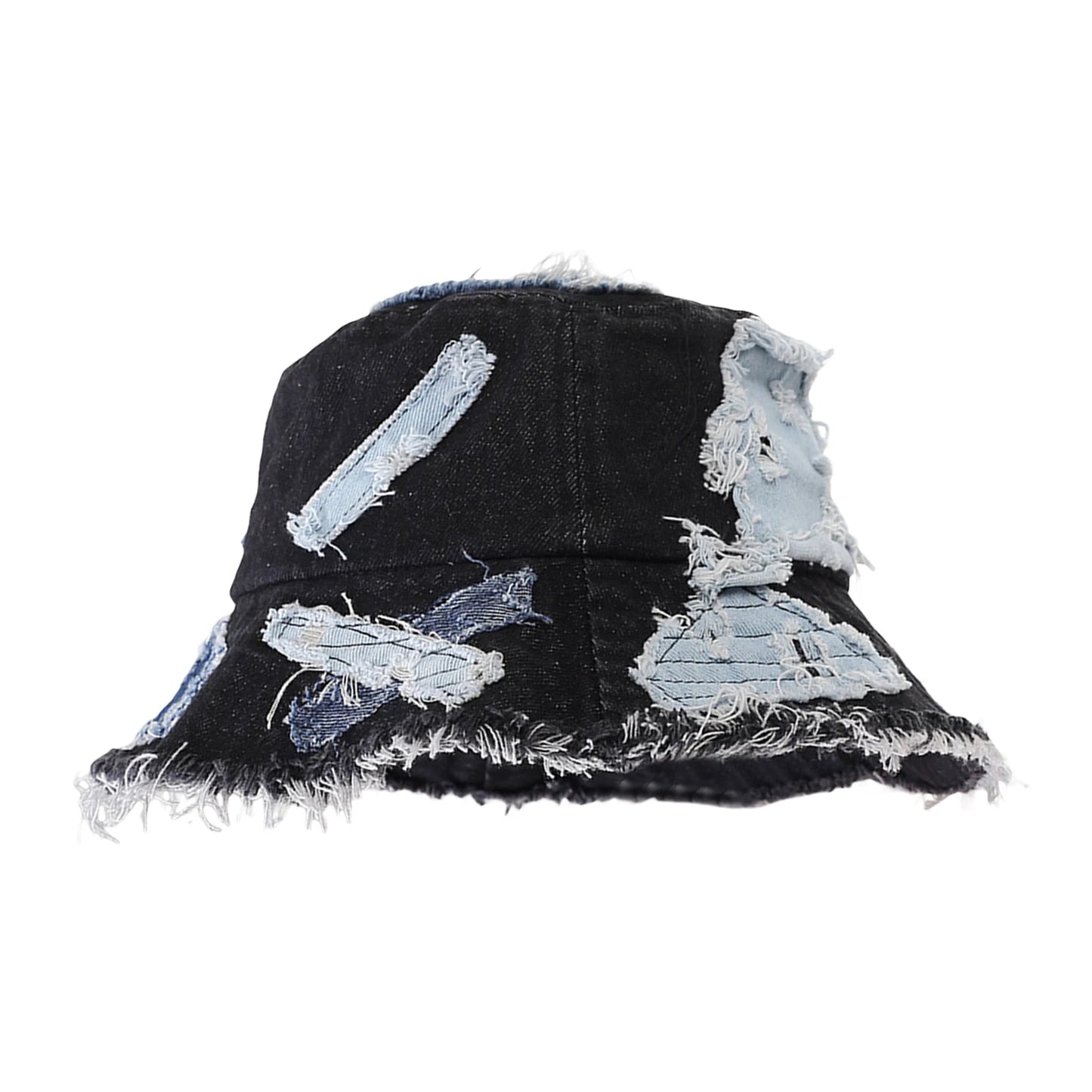 Women Men Vintage Bucket Hats Denim Raw Hem Ripped Sun Hat