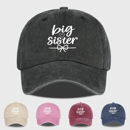 "Big Sister" Print Washed Baseball Cap