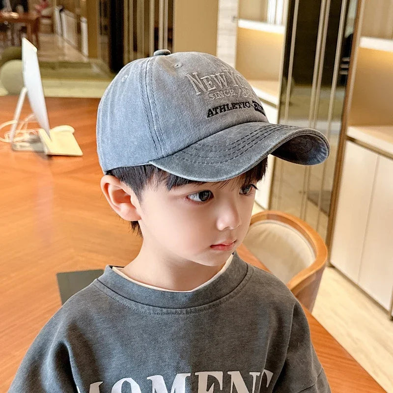 Retro Letter Kids Baseball Cap Fashion Color Block Children Peaked Hat  Sunshade Visors Sport Duck Caps