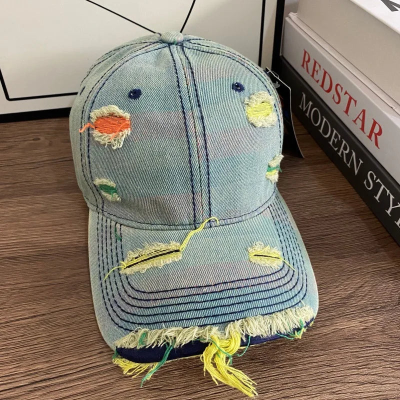 Retro Washed Denim Baseball Cap Multi Color