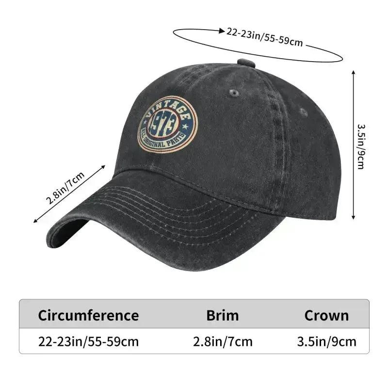 Punk Unisex Cotton Retro Vintage 1973 All Original Parts Baseball Cap